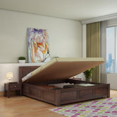 Woodwing Solid Sheesham Wood Hydraulic Bed With Box Storage (Queen Size, Walnut Finish)